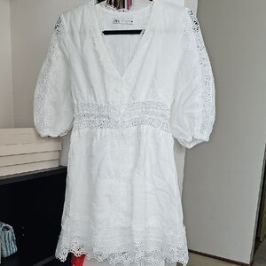 Zara White Lace Midi Dress
